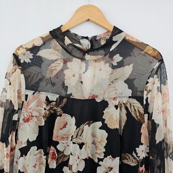 En Focus Maxi Dress 18W Black Pink Floral Sheer Mesh Boho Whimsigoth Fairygrunge - Picture 6 of 9